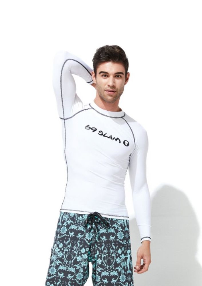 [69SLAM] Men's White Black Line Body Correction Rash Guard (Top) 51% OFF, Beach Wear